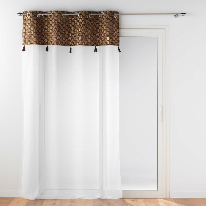 Voilage grande hauteur 140 x 280 cm voile sablé + haut velours Evie Choco