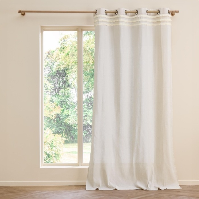 Rideau à Œillets 140 x 240 cm – Polycoton Uni avec Franges – Vertis Naturel