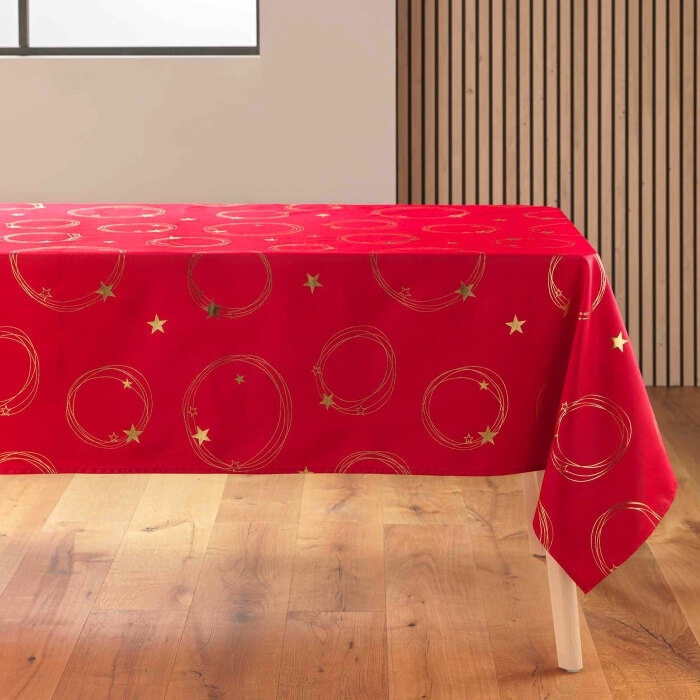 Nappe rectangle 150 x 240 cm polyester imprime metallise star Rouge/or