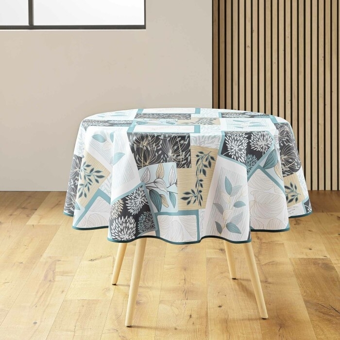 Nappe ronde (0) 180 cm polyester imprime faya Sauge