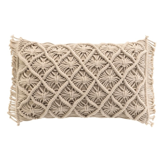 Coussin déhoussable 30 x 50 cm – Coton macramé avec franges Indy