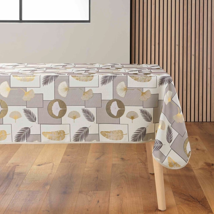 Nappe rectangle 145 x 240 cm polyester imprime metallise natane Naturel