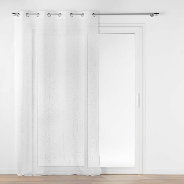 Voilage à Œillets 140 x 240 cm – Voile Sablé Brodé Métallisé – Félicia Blanc