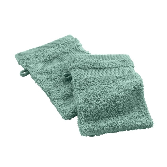 2 gants de toilette 15 x 21 cm eponge unie elegance Celadon