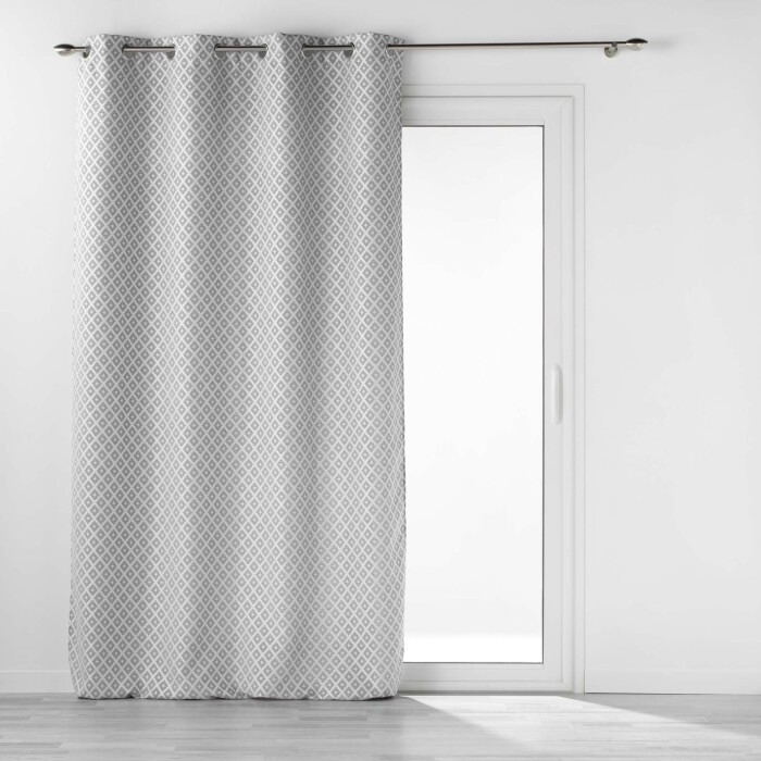 Rideau à Œillets 140 x 260 cm – Jacquard Chenille à Motifs – Mariella Gris
