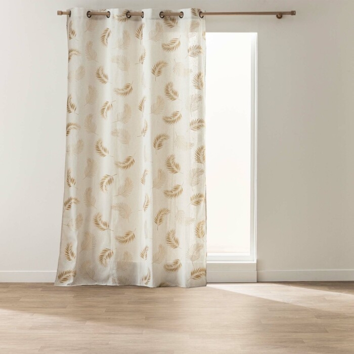 Rideau à œillets 140 x 240 cm polycoton imprimé métallisé or ISADORA Ocre