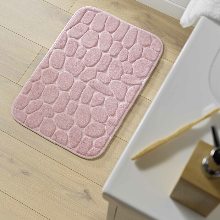 Tapis de bain 50 x 80 cm microfibre unie relief ricochet Rose Poudre