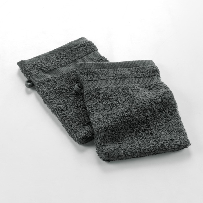2 gants de toilette 15 x 21 cm eponge unie elegance Anthracite