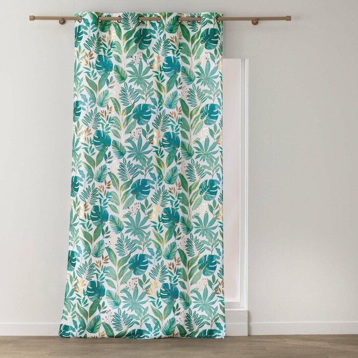 Rideau à œillets 140 x 260 cm polyester imprimé feuillage métallisé – Aloha