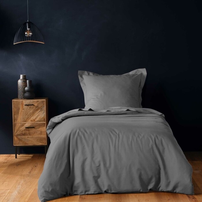 Housse de couette 1 personne 140 x 200 cm uni 57 fils lina Anthracite