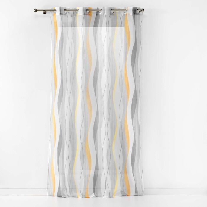 Voilage à Œillets 140 x 240 cm – Voile Sablé Imprimé Ondulys Jaune/Blanc