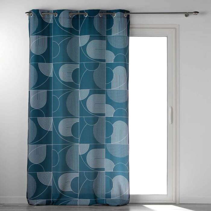 Rideau a oeillets 140 x 260 cm polyester imprime Esquisse Bleu