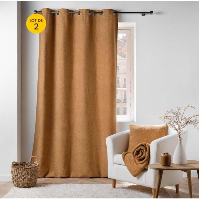 Lot de 2 Rideaux à Œillets 140 x 240 cm – Bouclette Unie – Wooly Camel