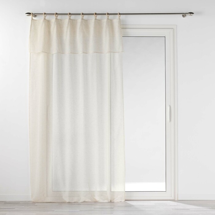 Voilage à œillets bois + volant – 140 x 240 cm – Effet lin tissé Norine