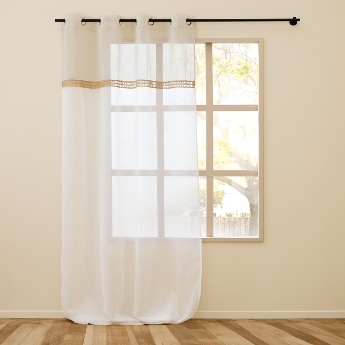 Voilage à œillets Louane 140 x 240 cm – Voile sablé avec bande en jute