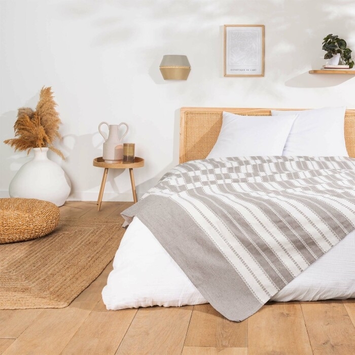 Couvre lit 2 personnes 220 x 240 cm coton/polyester jacquard abby Gris