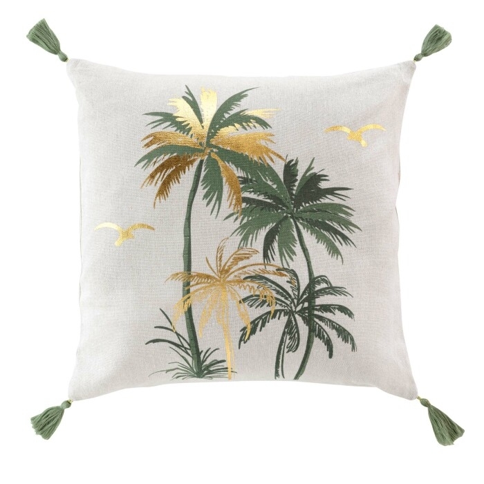 Coussin dehous. compr. pomp 45x45 cm polycoton imp metal papeete  des place Sauge