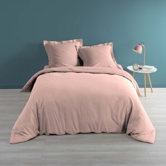Housse de couette 2 personnes 260 x 240 cm percale uni 78 fils percaline Rose
