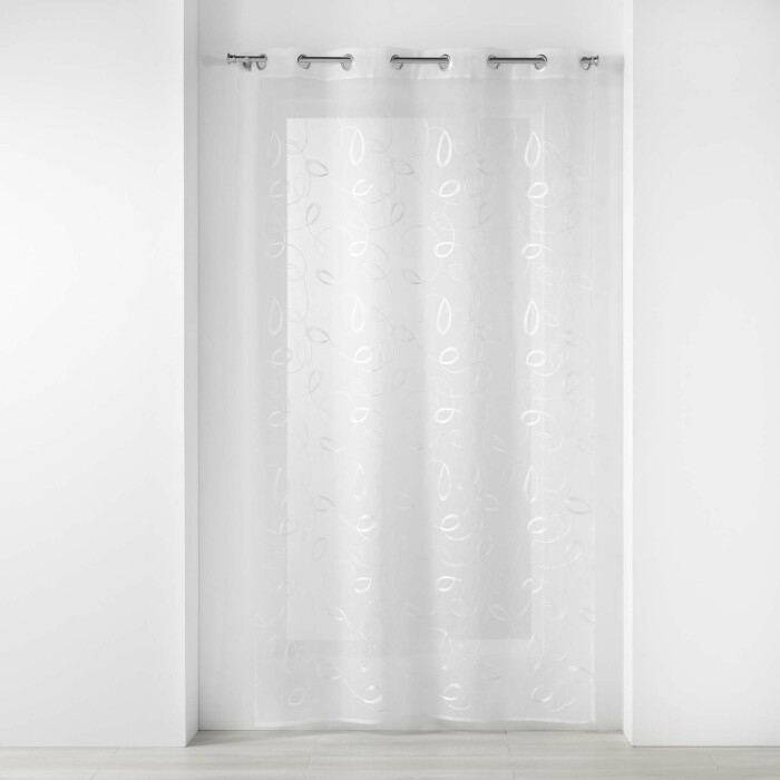 Voilage à œillets 140 x 240 cm – Voile sablé brodé Hoops – Blanc