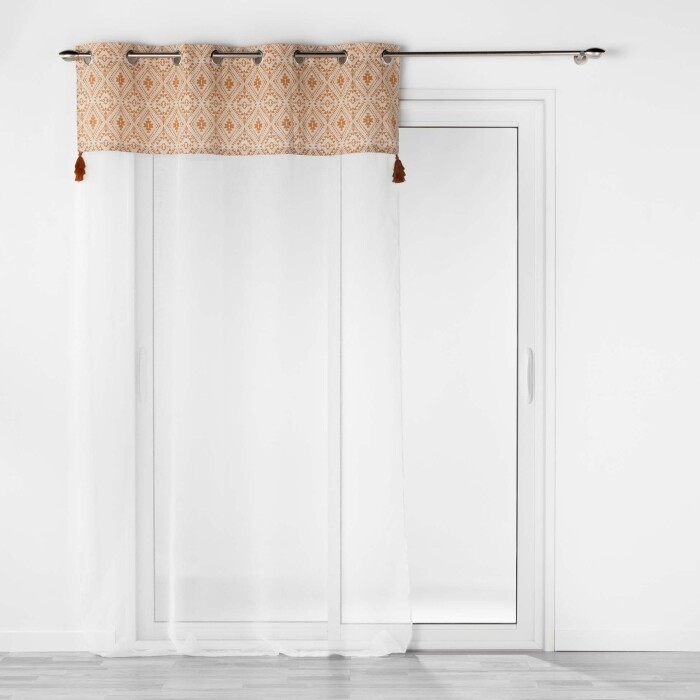 Voilage a oeillets 140 x 240 cm voile sablé + pompons Samira Terracotta