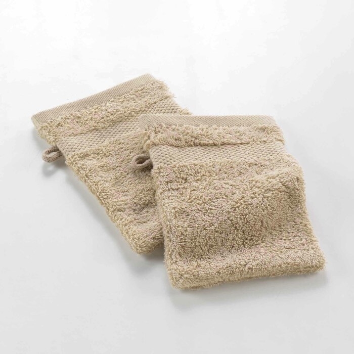 2 gants de toilette 15 x 21 cm eponge unie elegance Noisette