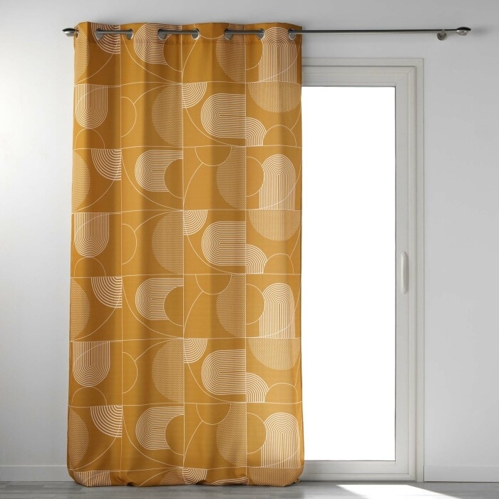 Rideau a oeillets 140 x 260 cm polyester imprime Esquisse Camel