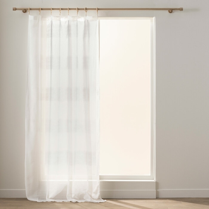 Voilage à œillets bois 140 x 240 cm — Effet lin tissé fils chenille Dalton Blanc