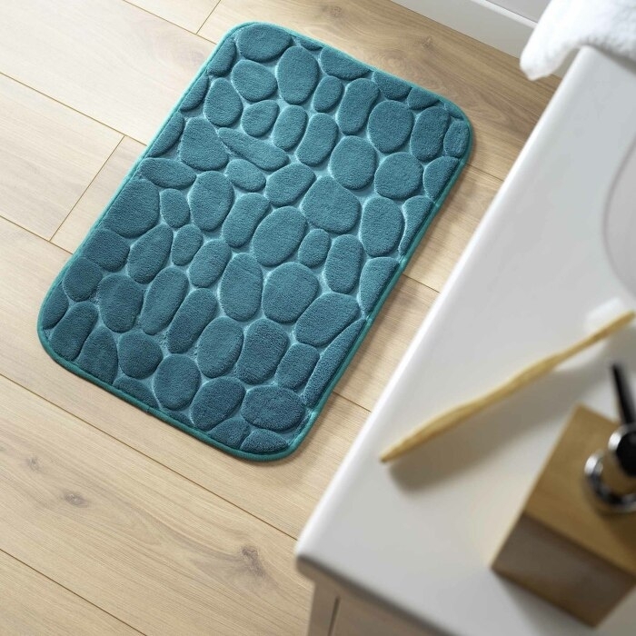 Tapis de bain 50 x 80 cm microfibre unie relief ricochet Bleu/emeraude