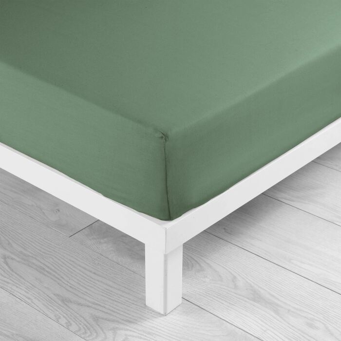 Drap-housse 2 personnes 160 x 200 cm coton 57 fils LINA Cèdre – Bonnet 30 cm