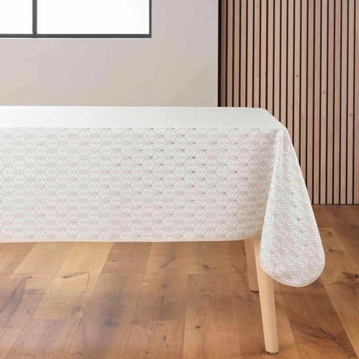 Nappe rectangle 145 x 240 cm polyester imprime metallise piana Naturel