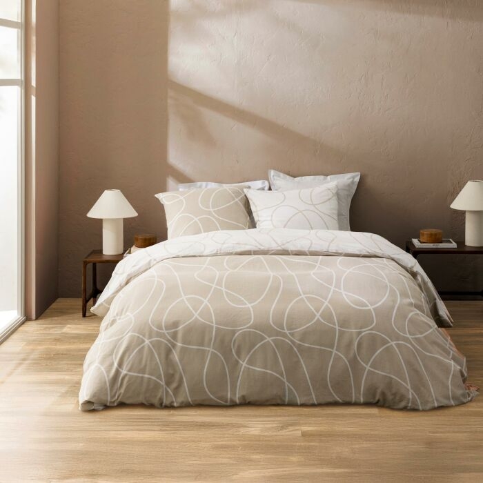 Parure de lit réversible 240 x 220 cm Clara – Coton imprimé relief + 2 taies