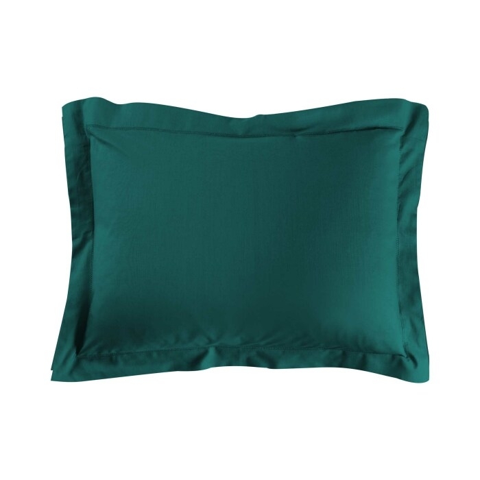 Taie d'oreiller 50 x 70 cm uni 57 fils lina  +point bourdon Emeraude