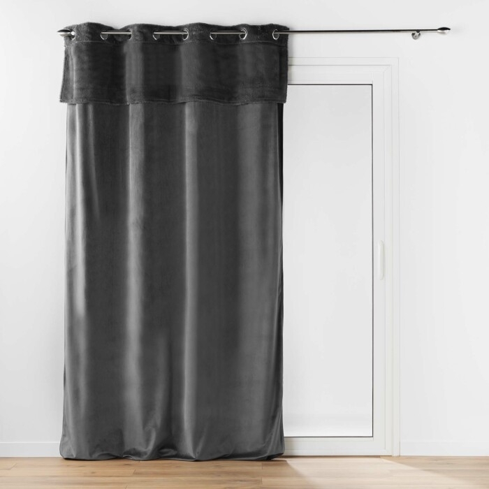 Rideau à Œillets 140 x 240 cm – Velours et Imitation Fourrure – Caresse Anhracite