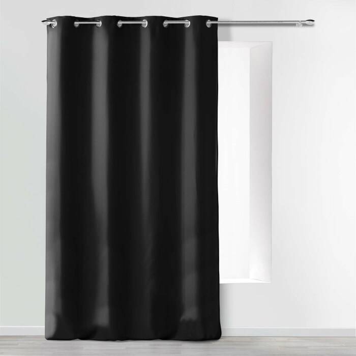 Rideau à œillets 140 x 280 cm en microfibre unie – Absolu Noir – Grande hauteur