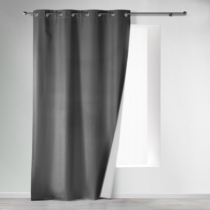 Rideau à Œillets 140 x 260 cm – Polyester Uni Thermique – Icemount Anthracite