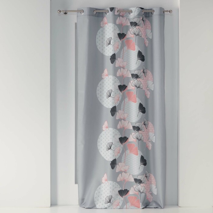 Rideau à Œillets 140 x 260 cm – Polyester Imprimé Eden – Coloris Gris/Blush