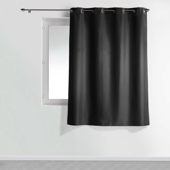 Rideau à œillets petite hauteur 140 x 180 cm – polyester uni essentiel – Noir