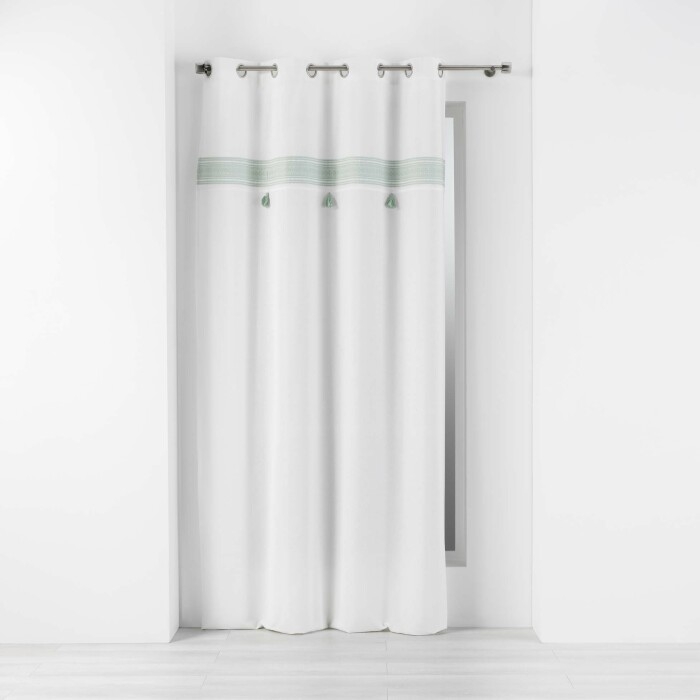 Rideau Tamisant à Œillets 140 x 240 cm – Coton avec Haut Brodé – Amaya Vert