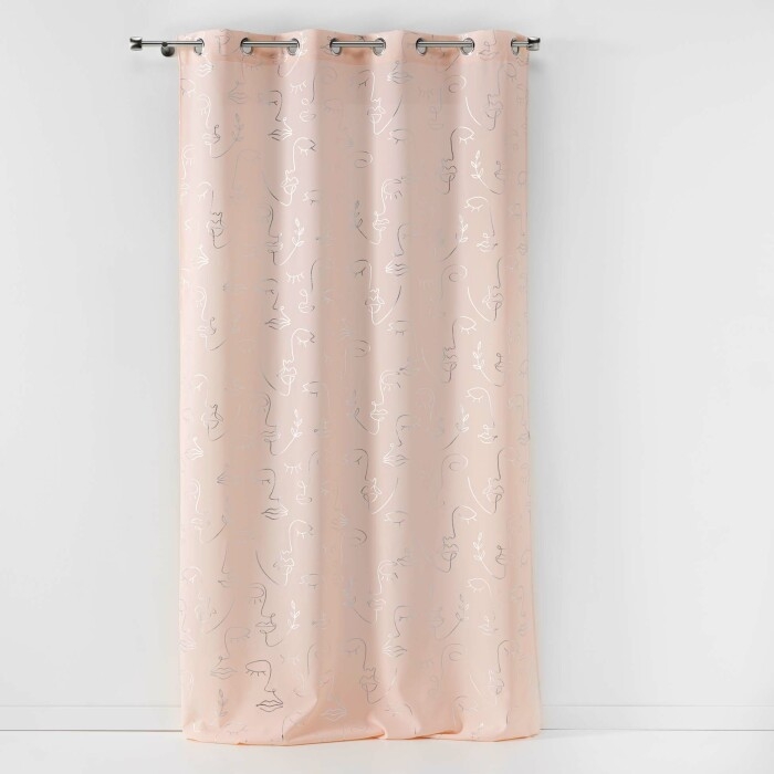 Rideau à Œillets 140 x 260 cm – Polyester Imprimé Métallisé – Artyline Rose/Argent