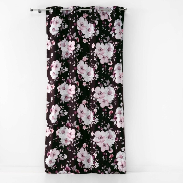 Rideau à Œillets 140 x 240 cm – Velours Imprimé – Velvet Flower Noir