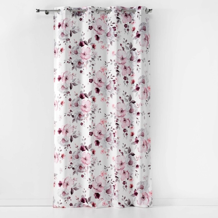 Rideau à Œillets 140 x 240 cm – Velours Imprimé – Velvet Flower Blanc