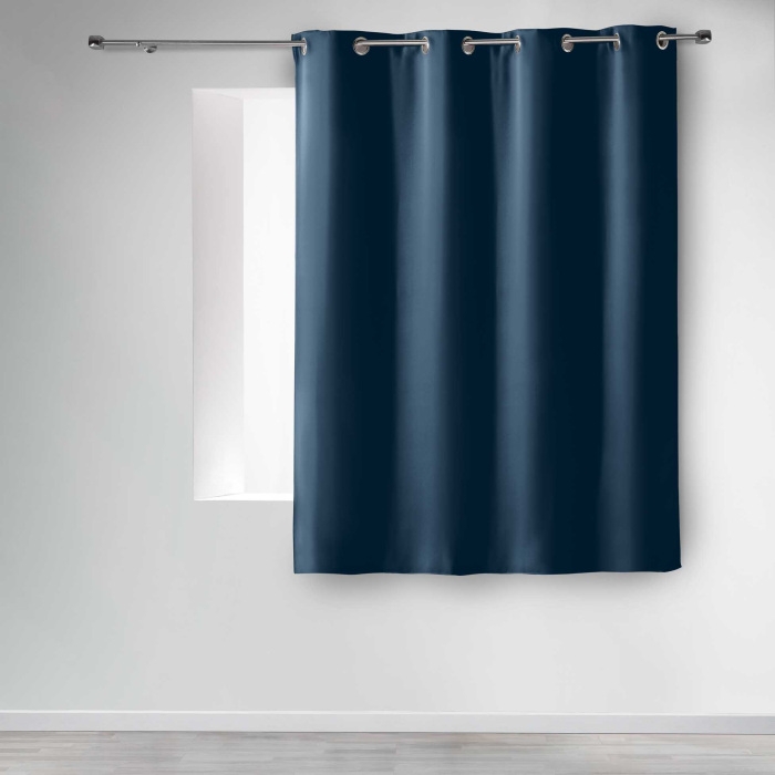Rideau occultant à œillets 140 x 180 cm – Uni Navy – Petite hauteur –