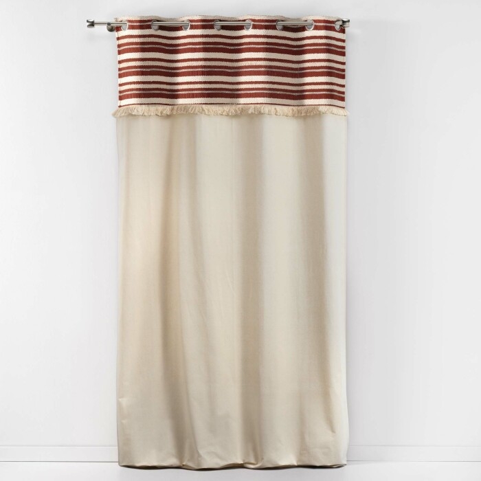 Rideau Tamisant à Œillets 140 x 240 cm – Coton Uni + Top Rayé à Franges – Atlas Terracotta