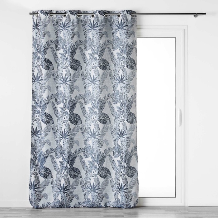 Rideau à œillets 140 x 260 cm – Jacquard FAGGY Bleu – Motif feuillage élégant
