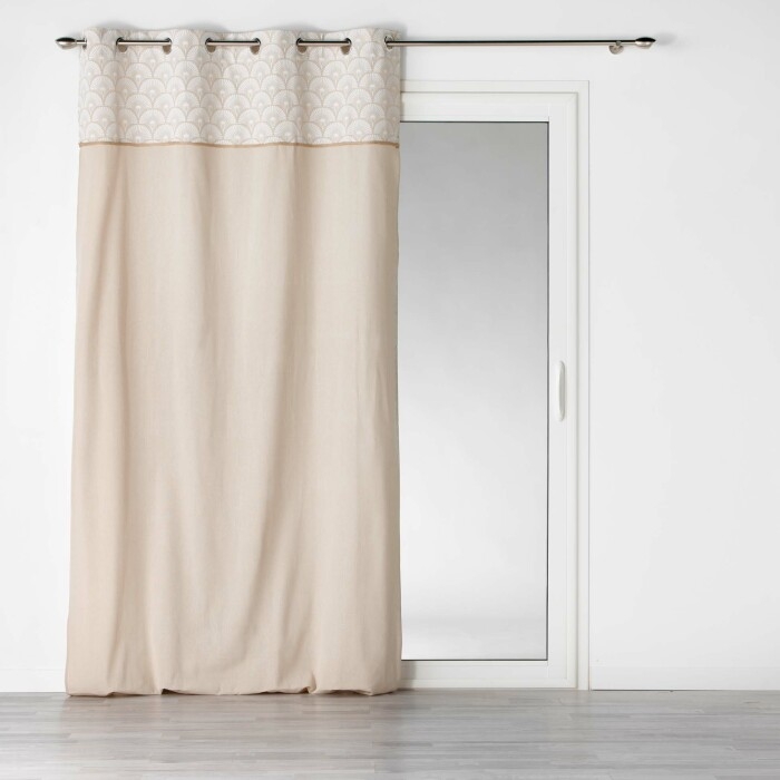 Rideau à oeillets 140 x 280 cm polycoton + jute imprimée Bahina Ecru-blanc