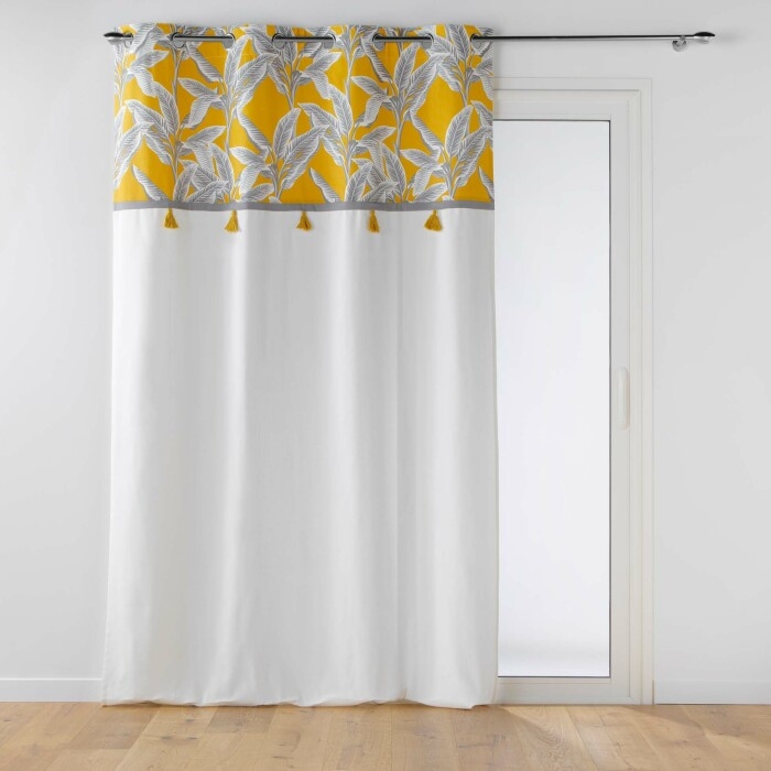 Rideau tamisant en coton 140 x 240 cm + pompons Isibelle Jaune