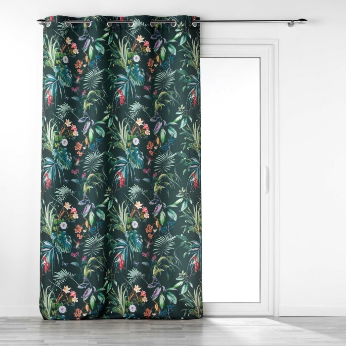 Rideau a oeillets 140 x 260 cm polyester imprime feerie Emeraude