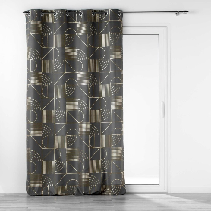 Rideau a oeillets 140 x 260 cm polyester imprime metallise lineor Anthracite/or