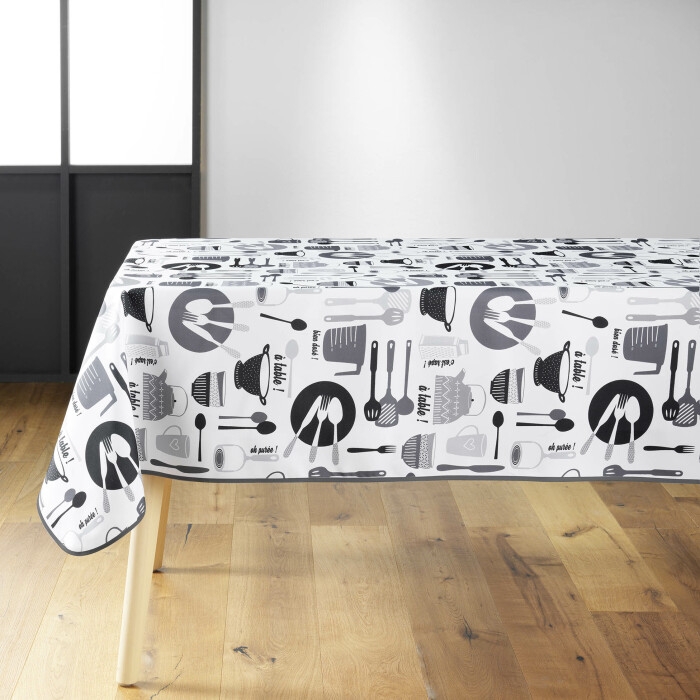 NAPPE RECTANGLE 150 x 240 CM POLYESTER IMPRIME KITCHEN BLANC