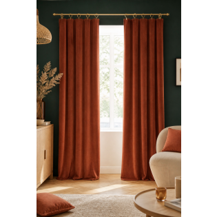 Lot de 2 rideaux velours terracotta 140 x 270 cm ajustables – Anneaux pince – Coton épais – CÉSAR sur Mon Linge de Maison Lot de 2 rideaux velours terracotta 140 x 270 cm ajustables – Anneaux pince – Coton épais – CÉSAR